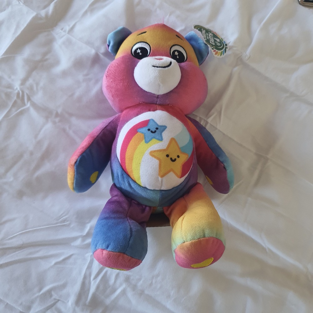 Dare to Care Bear 9' Bean Plush Toy Rainbow Stars Recycled Material Heart
